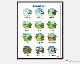 Months of the Year, Classroom Poster, Educational Poster, Homeschool or Junior Classroom Poster, Printable Wall Art, Digital Download