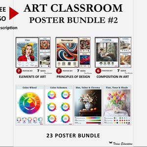 Paquete de pósteres para el aula de arte: 23 pósteres de artes visuales, elementos del arte, principios del diseño, teoría del color, círculo cromático, dibujo. Nivel: Secundaria. imagen 7