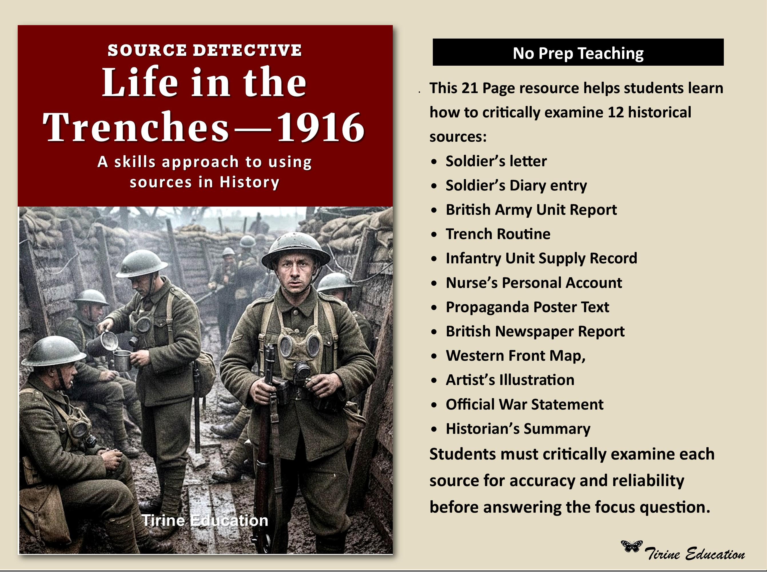 World War One Source Analysis Unit: Life in the Trenches, 1916, History ...