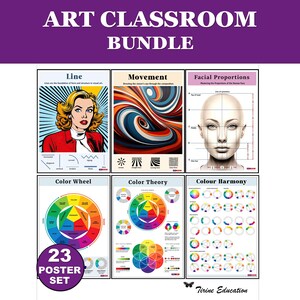 Art Classroom Poster Bundle 23 Visual Arts Posters Elements of Art Principles of Design Colour Theory Color Wheel Drawing Middle High School