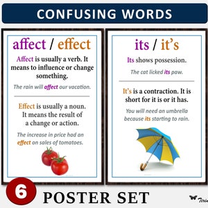 Confusing Words in English Poster, Grammar, Middle School English, High School English, English Classroom Decor, English teacher