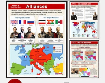 Cartazes de História para Sala de Aula, Origens da Primeira Guerra Mundial, Gráficos para Imprimir, Decoração Educacional para Sala de Aula para Ensino Fundamental ou Médio