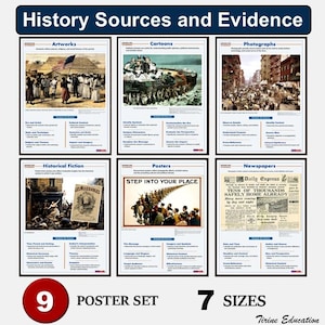 Geschichtsquellen und Beweise Klassenzimmer Poster Set, Lern- und Forschungsfähigkeiten, Historische Quellen, Klassenzimmer Dekor für die Mittel- und Oberstufe