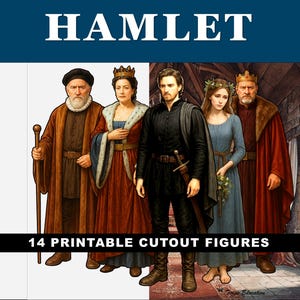 Afdrukbare Hamlet-uitsparingen: staande figuren, 13 personages, Shakespeare English Literature Study Activity, Middle & High School