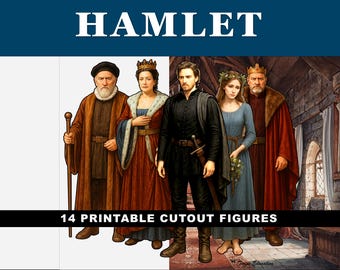 Objets découpés à imprimer dans les hameaux : personnages debout, 13 personnages, activité d'étude de la littérature anglaise de Shakespeare, collège et lycée