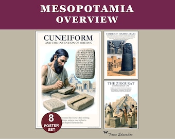 Poster Mesopotamien: Weltgeschichte Klassenzimmer Dekor Antike Zivilisationen Keilschrift Ziggurat Code of Hamurabi Klasse 6-8