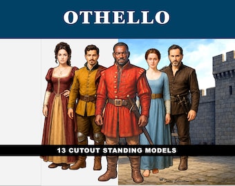Découpes Othello imprimables : personnages debout, 13 personnages, activité de diorama sur la littérature anglaise de Shakespeare, collège et lycée