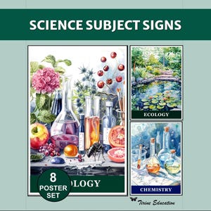 Poster scientifici: 8 dipinti ad acquerello stampabili per decorare le aule STEM delle scuole medie e superiori - Biologia, Chimica, Fisica
