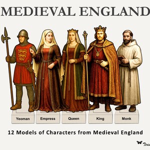 Personaggi di carta dell'Inghilterra medievale - Ritagli stampabili per la classe / Set diorama con sfondi e guida per l'insegnante / Età 9-14 anni, classi 4-8