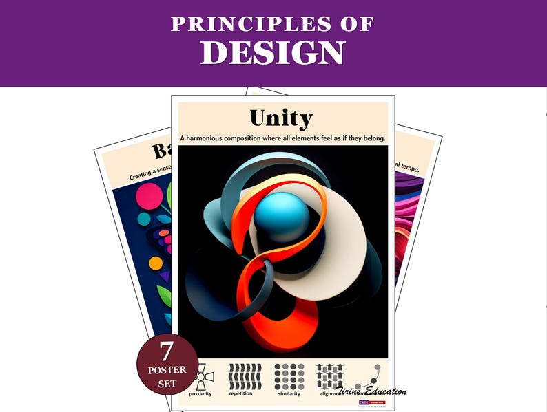Principles of Design Posters: Balance, Contrast, Emphasis, Movement, Pattern, Rhythm, Unity (Digital Download)