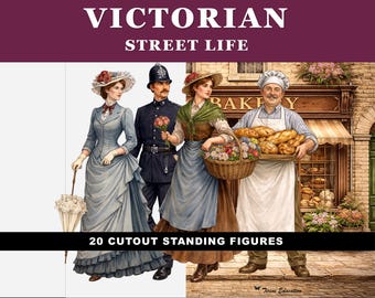 Découpages historiques sur l'Angleterre victorienne : personnages debout, 20 personnages, activité de diorama sur l'histoire mondiale, collège