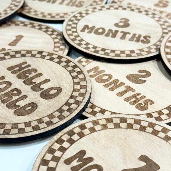 Baby milestone, checkered monthly milestone, baby boy milestone, monthly milestone, wood milestone