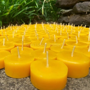 Tealight Beeswax Refill Candles BULK / 100% All Natural Bees Wax / Small Allergy Friendly Clean Burning Cotton Wick Candle Cups Refills USA