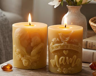 Worlds Best Mama Beeswax Candle Natural Handmade in Pennsylvania Cotton Wick Gift for Mom Mothers Day Birthday Present Idea Newborn Baby