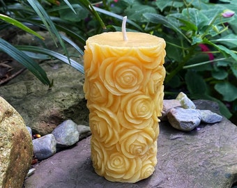 Rose Beeswax Pillar Candle / Flower Bees Wax Candles / Decorative / Mothers Day Gift / Valentines / 100% All Natural / Wife / Mom / Friend