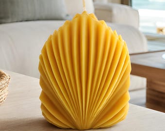 Architectural Seashell Beeswax Candle Handcrafted Honeycomb Pillar Coastal Decorative Beach House Centerpiece Sophisticated Collectible