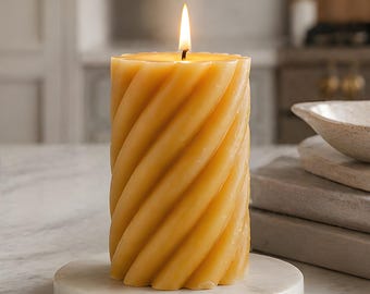 Spiral Beeswax Candle Twisted Sculptural Pillar Handmade Honeycomb Centerpiece Minimalist Housewarming Decorative Decoration Tablescape