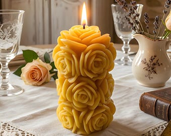 Withered Rose Beeswax Candle Sculpted Fading Flower Botanical Decor Handmade in Pennsylvania Natural Cotton Wick Romantic Wedding Keepsake