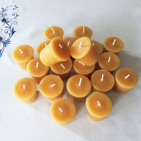 20 Beeswax Votive Candles / BULK Set / 100% NATURAL Handcrafted in the USA / Full size 2 oz Wax Votives / Wedding / Event / Party / Candle