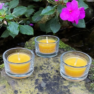 Glass Tealight Holders / Clear Containers / Tea Light Candle Holder / With or Without Beeswax Candles / All Natural Bees Wax Tealights NEW