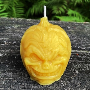 Frankenstein Pumpkin Beeswax Candle / 100% All Natural Bees Wax / Scary Halloween Candles / Jack-O-Lantern Pumpkins / Fall Monster Handmade