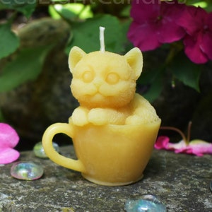 Kitty Cat Tea Cup Beeswax Candle / 100% All Natural Bees Wax / Pure / Teacup Bees Wax Kitten Candles / Feline Animal Lover / Cute Gift Small