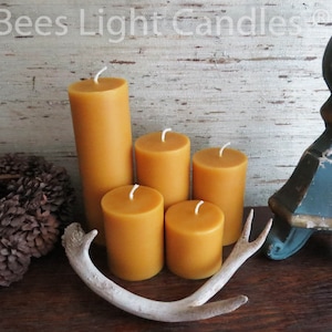 Velas de pilar de cera de abejas / Hecho a mano con cera de abejas 100% pura y natural / 5 tamaños / Aroma de miel / Cilindro grande / Evento de boda / Fiesta / Regalo