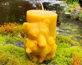 Bear Beeswax Candle / 100% All Natural Bees Wax / Custom Designed Mold / Wild Grizzly Candles / Black Bear with Cub / Forest / Nature Lovers