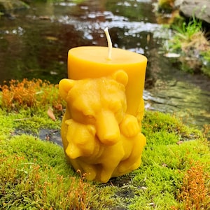 Bear Beeswax Candle / 100% All Natural Bees Wax / Custom Designed Mold / Wild Grizzly Candles / Black Bear with Cub / Forest / Nature Lovers