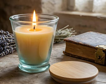 Beeswax Candle Hand Poured in the USA in an 8 oz Spanish Recycled Glass Verra Jar Clean Burning Natural Sustainable Eco-Friendly Home Decor