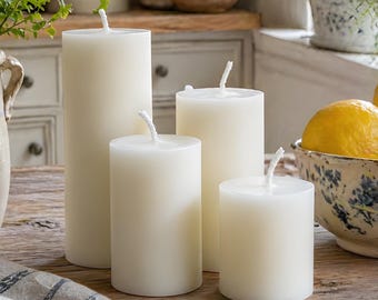 White Bee Wax Pillar Candle Set / 100% Natural Beeswax / 2 Inch Diameter Cylindrical Candles / Handmade Pillars / Unscented Allergy Friendly