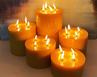 Beeswax Pillar Candles Six Inch Wide / 100% Pure Natural Beeswax / 5 Sizes / Honey Aroma / Large Cylinder / Centerpiece / Multiple 4 Wick