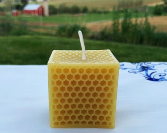 Honeycomb Beeswax Cube Candle / 100% All Natural Beeswax Honey Comb Candles / Square / Handmade in USA / Pure Rectangle / Allergy Friendly