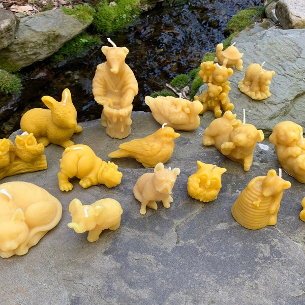 Beeswax Animal Candles 100% Pure Natural Bees Wax Handcrafted In USA / Gift / Spring / Summer / Fall / Party / Cute Wild Creature Collection