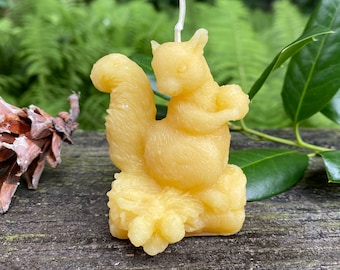 Squirrel Beeswax Candle / 100% Bees Wax Candles / Woodland Creature / Forest / Animals / Clean Burn / All Natural / USA Handmade / Small NEW