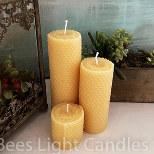 Honeycomb Beeswax Pillar Candles / Bees Wax Rolled Look with Natural Honey Scent / Unscented Candles / Pure Small Medium Large / New Pure