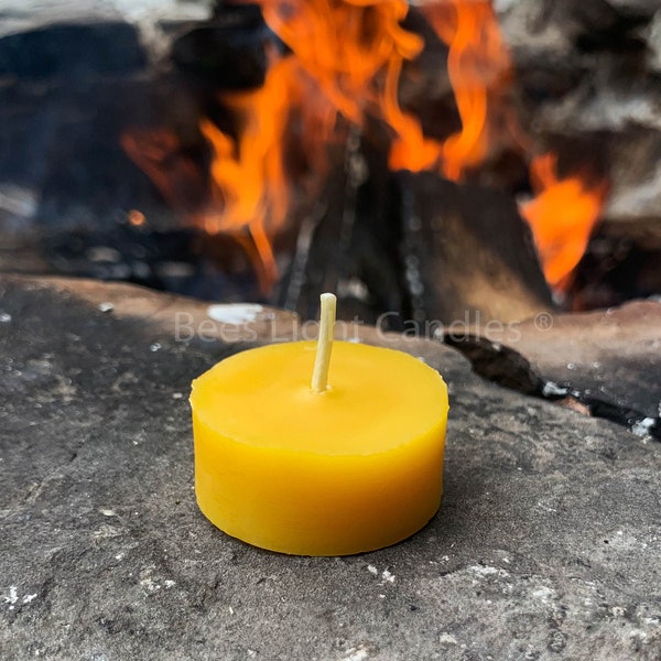 Bees Wax Tea Light Candles - USA MADE 100% Pure & Natural Yellow Beeswax Unscented Candle Tealight Refills / Honey Aroma / Allergy Friendly