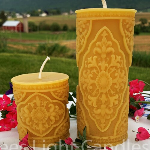 Flower Pillar Candles / 100 Natural Beeswax Handmade Floral Etsy