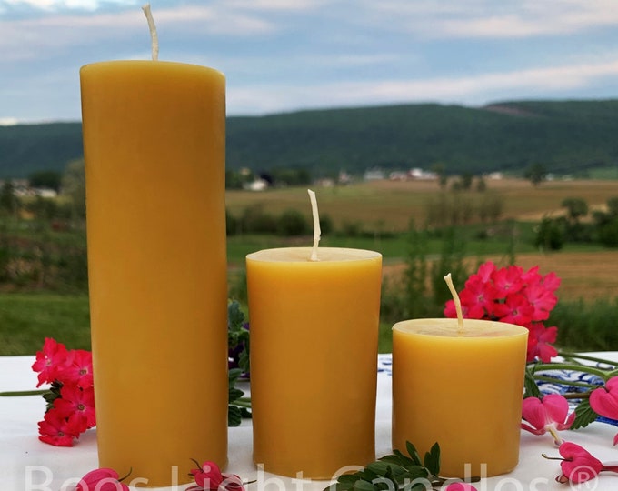 Pillar Candle Set 100% Natural Beeswax / Handmade in USA / Pure Yellow or White / Beeswax Naturally Large Pillars / 2 Inch Set of Cylinders