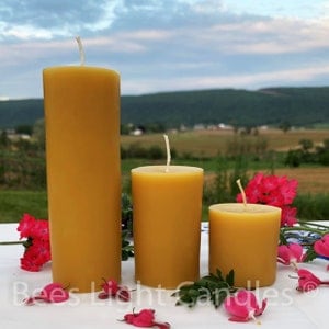 Pillar Candle Set 100% Natural Beeswax / Handmade in USA / Pure Yellow Beeswax Naturally / Large Pillars / 2 Inch Set of Cylinder Candles