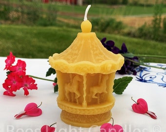 Carousel Beeswax Candle / Merry Go Round / 100% Natural Bees Wax Candles / Carnival Horses / Festival Stallions / Circus Ride / Honey Scent