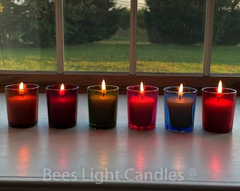 Colored Glass Votive Holders / With or Without Beeswax Candles / Container Votives / Beautiful Glass / Multicolor / Rainbow / Festive / NEW