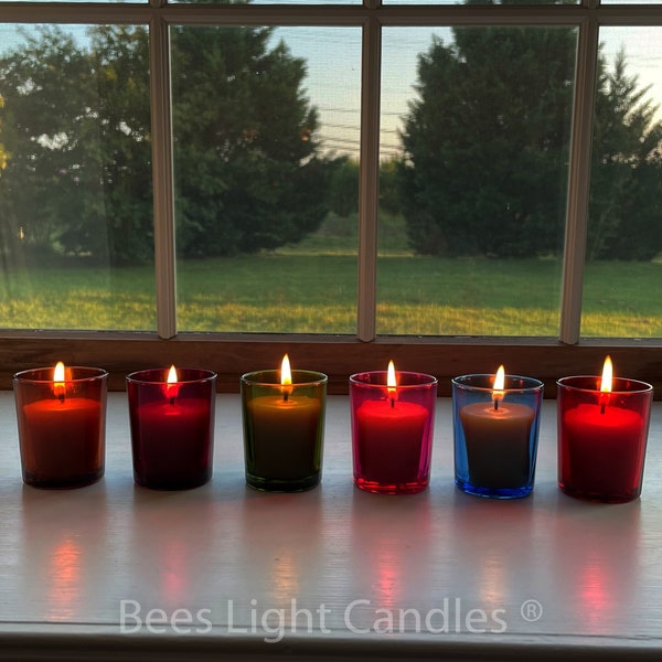 Colored Glass Votive Holders / With or Without Beeswax Candles / Container Votives / Beautiful Glass / Multicolor / Rainbow / Festive / NEW