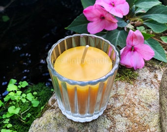 Glass Votive Candle Holder / Beeswax Candles / With or Without Candles / Candle Handmade USA / Yellow / Clear Container / Bees Wax Candle