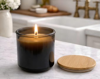 Beeswax Candle Poured in USA in 10 oz Black Colored Recycled Spanish Glass Jar with Bamboo Lid Clean Burning Non Toxic Sustainable Luxury