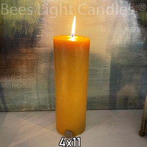 4&quot; x 11&quot; Beeswax Pillar Candle / Large All Natural Bees Wax Candles / Cotton Wick / Pure Clean Burning Long Lasting / Big / Giant / Huge NEW