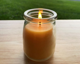 Large Beeswax Candle Glass Jar / 100% All Natural Bees Wax Candles / Cork Top / Cotton Wick Lead Free Pure 24 Hour Burn Time / 7 oz Jars NEW