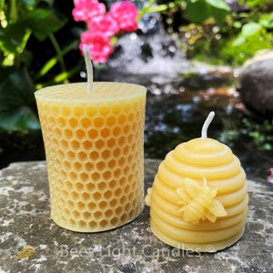 Honeybee Candle Gift Set / 100% Beeswax / Clean Burning / All Natural Candles / Pillar / Honeycomb / Bee Hive / Pure Bees Wax / Cute Votive
