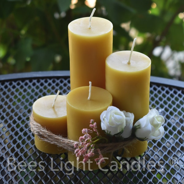 Pillar Candle Set / 100% Natural Beeswax / 2 Inch Diameter Cylindrical Candles / Handmade Bees Wax Pillars / Honey Scent / Allergy Friendly