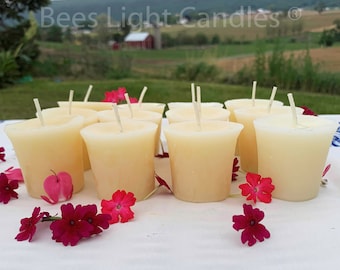 100% Natural White Beeswax Votive Candles / Handmade in USA / BULK / Pure Bees Wax Votives / Cotton Wicks Unscented / Clean Allergy Friendly